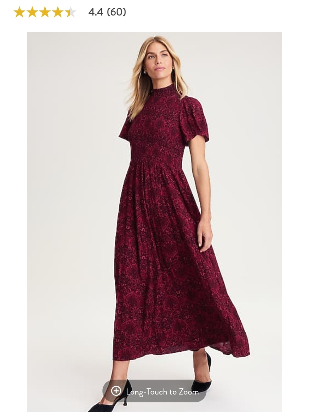 NWT J. Jill Burgundy Paisley Maxi Dress with Short Sleeves, Smocked Bodice - L - Picture 5 of 6